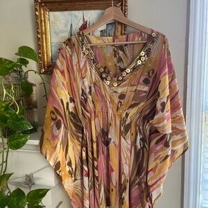 Multicolor Abstract Kaftan with Sequin Detail